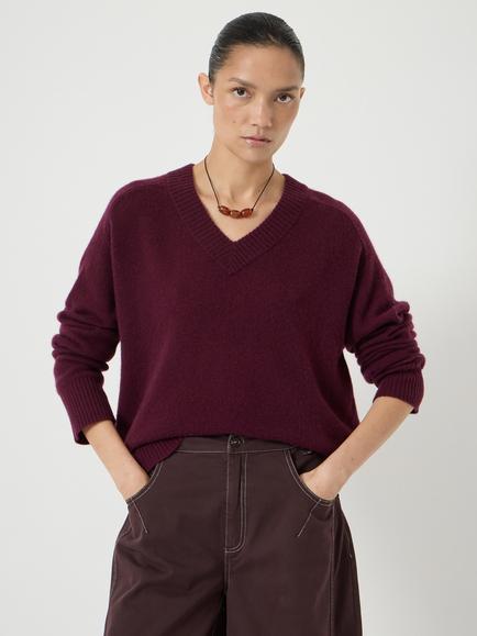 HUSH Colette V-Neck Pure Cashmere Jumper, Burgundy