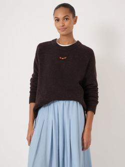 HUSH Crew Neck Side Splits Wool Rich Jumper, Dark Brown, Dark Brown