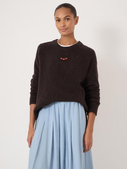 HUSH Crew Neck Side Splits Wool Rich Jumper, Dark Brown