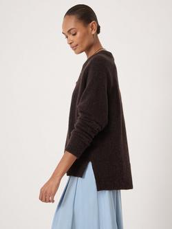HUSH Crew Neck Side Splits Wool Rich Jumper, Dark Brown - view 2, Dark Brown