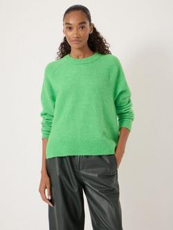 HUSH Crew Neck Side Splits Wool Rich Jumper, Green, Green