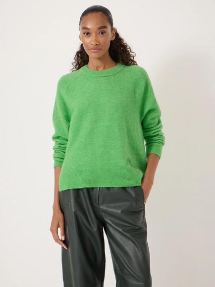 HUSH Crew Neck Side Splits Wool Rich Jumper, Green