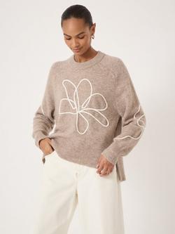HUSH Flower Motif Wool Rich Jumper, Oatmeal, Oatmeal