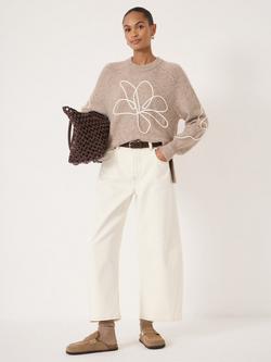HUSH Flower Motif Wool Rich Jumper, Oatmeal - view 2, Oatmeal