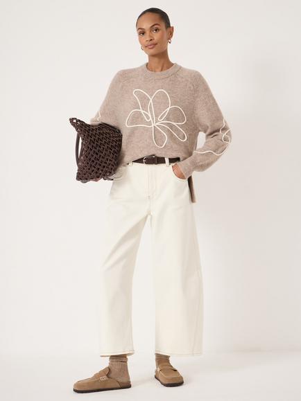 HUSH Flower Motif Wool Rich Jumper, Oatmeal - view 2, Oatmeal