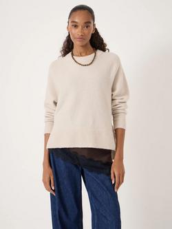 HUSH Crew Neck Wool Rich Jumper, Stone, Stone