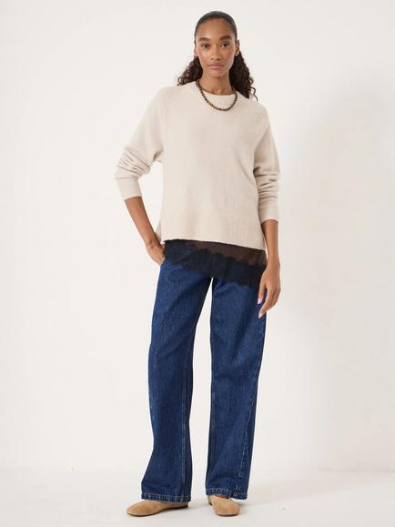 HUSH Crew Neck Side Splits Wool Rich Jumper - view 2, Stone