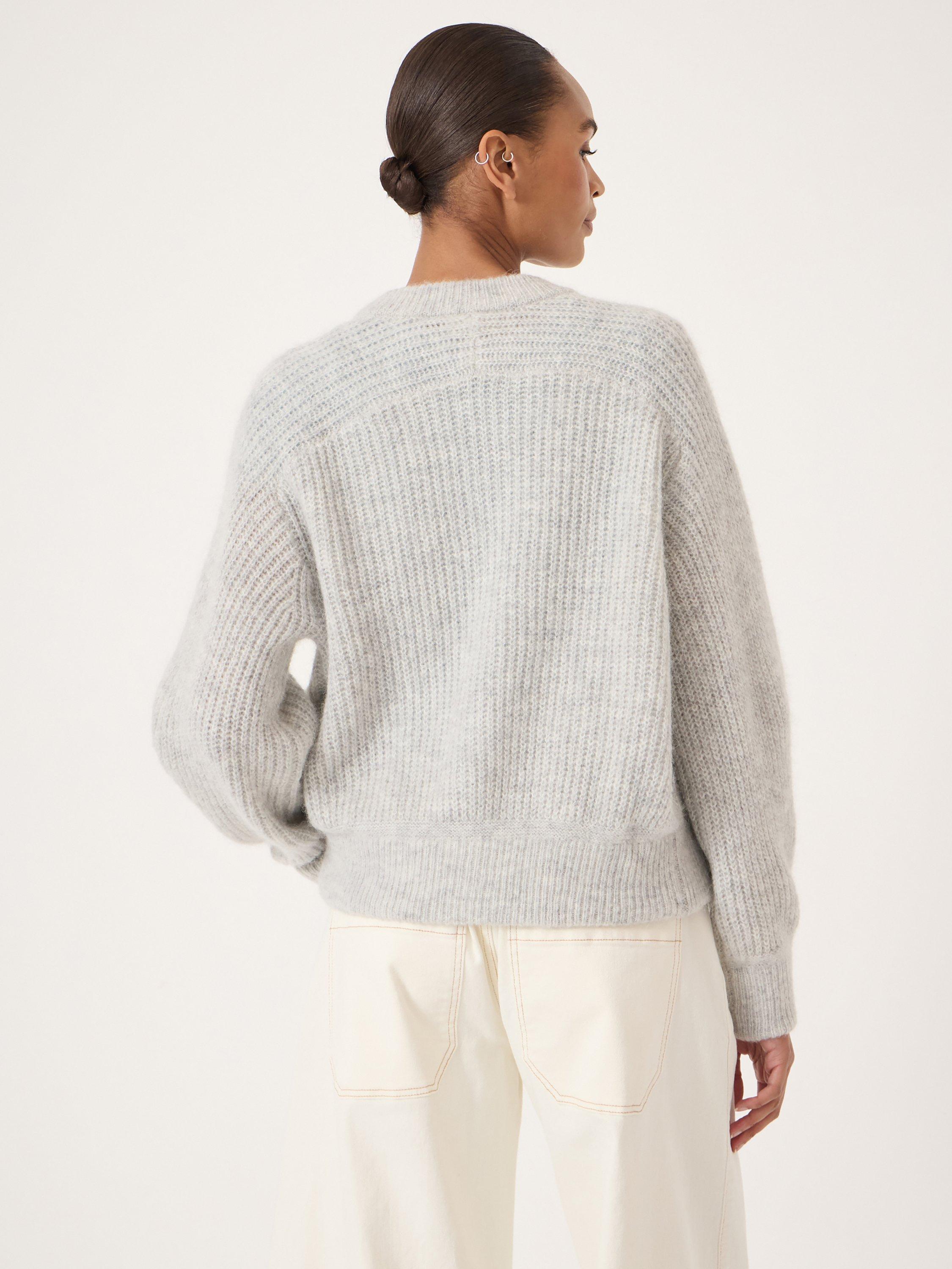 Product image 3 of 5, which shows HUSH Raven Chunky Knit Wool Rich Cardigan, Light Grey Marl, L-XL