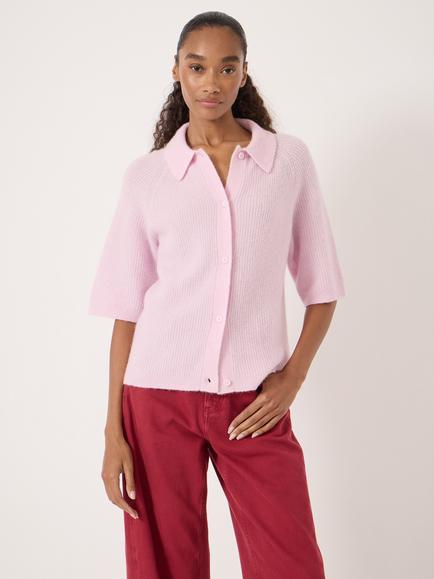 HUSH Jinny Short Sleeve Wool Blend Cardigan, Pale Pink