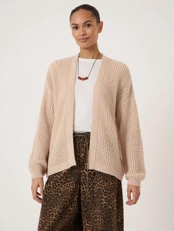 HUSH Open Neck Waffle Stitch Wool Rich Cardigan, Oatmeal Marl, Oatmeal Marl