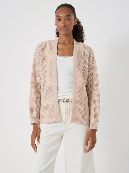HUSH Open Neck Waffle Stitch Wool Rich Cardigan, Oatmeal Marl, Oatmeal Marl