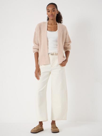 HUSH Open Neck Waffle Stitch Wool Rich Cardigan, Oatmeal Marl - view 2, Oatmeal Marl