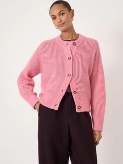 HUSH Raven Chunky Knit Wool Rich Cardigan, Rose Pink