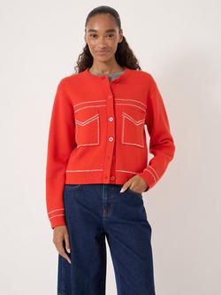 HUSH Contrast Stitch Cardigan, Red, Red