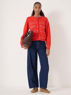 HUSH Contrast Stitch Cardigan, Red - view 2, Red