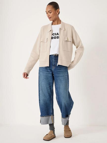HUSH Zip Boxy Cardigan, Stone White - view 2, Stone White