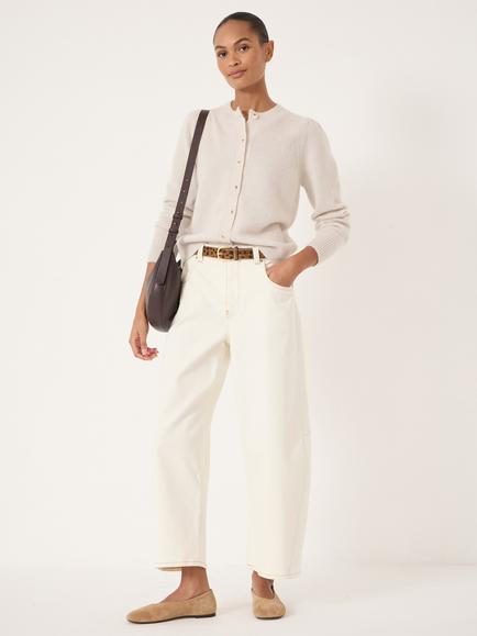 HUSH Gathered Shoulder Detail Wool Rich Cardigan, Stone White - view 2, Stone White