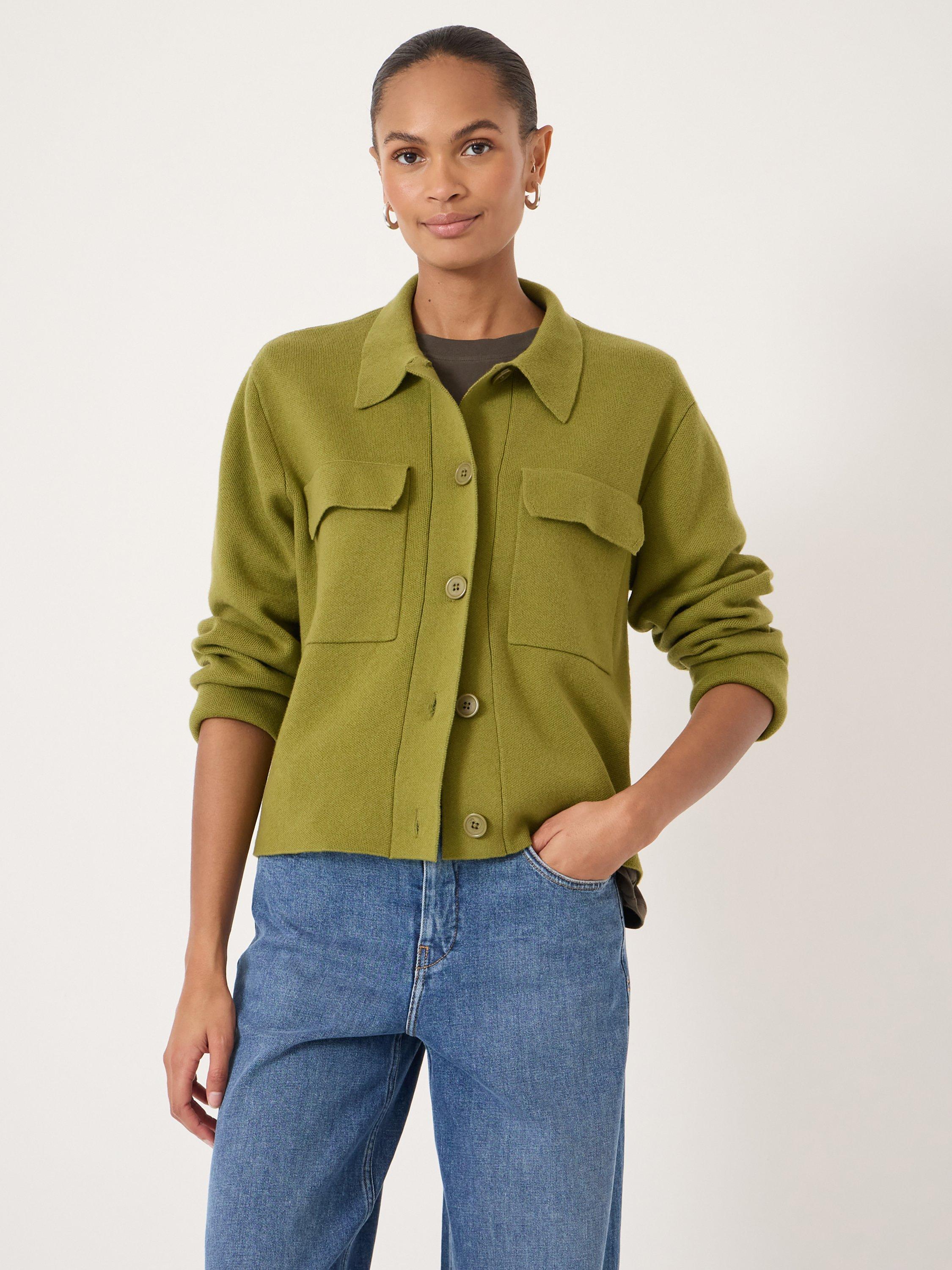 Product image 1 of 5, which shows HUSH Bobbie Boxy Shacket, Olive Green, XS-S