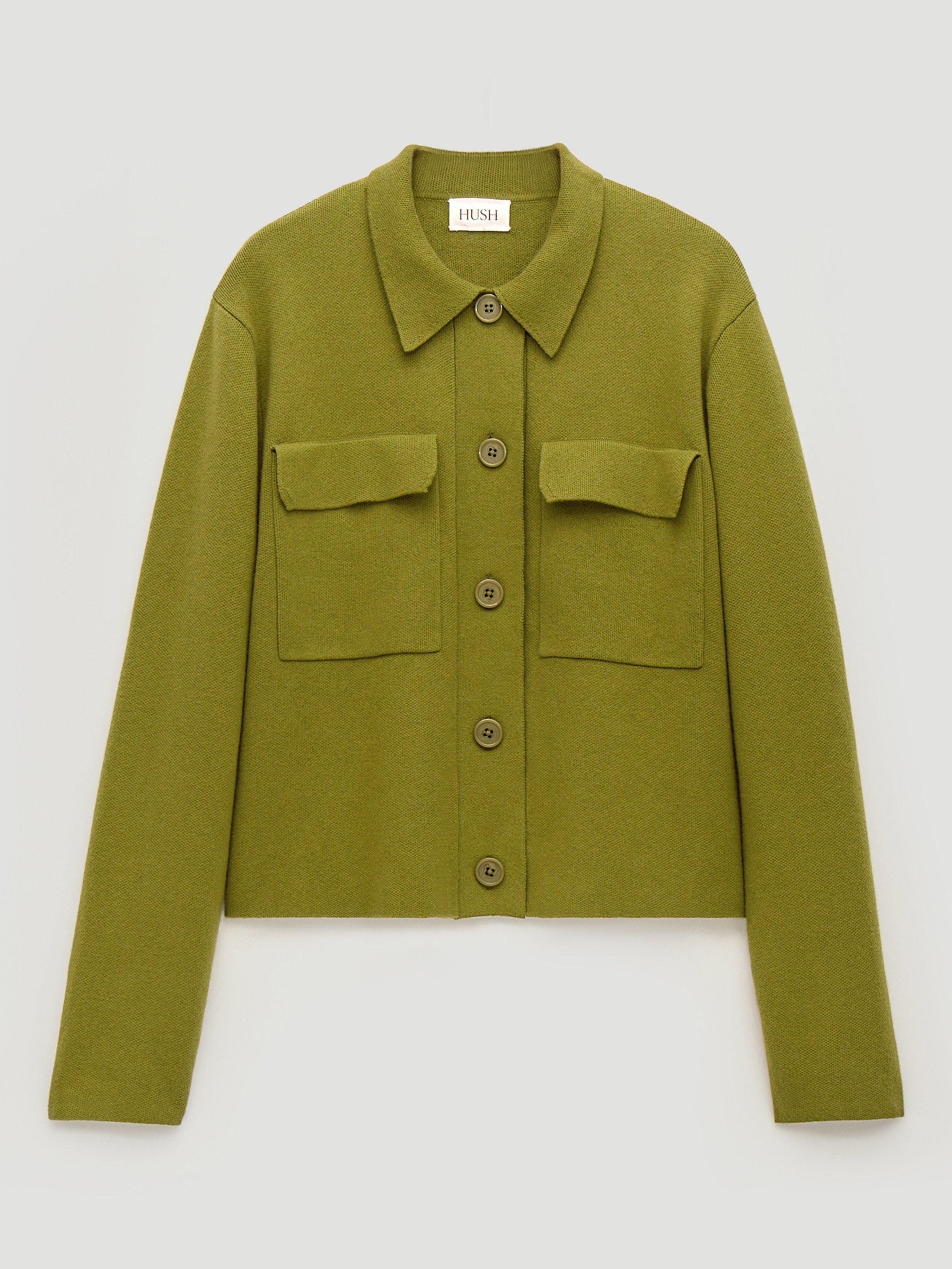 Product image 4 of 5, which shows HUSH Bobbie Boxy Shacket, Olive Green, XS-S