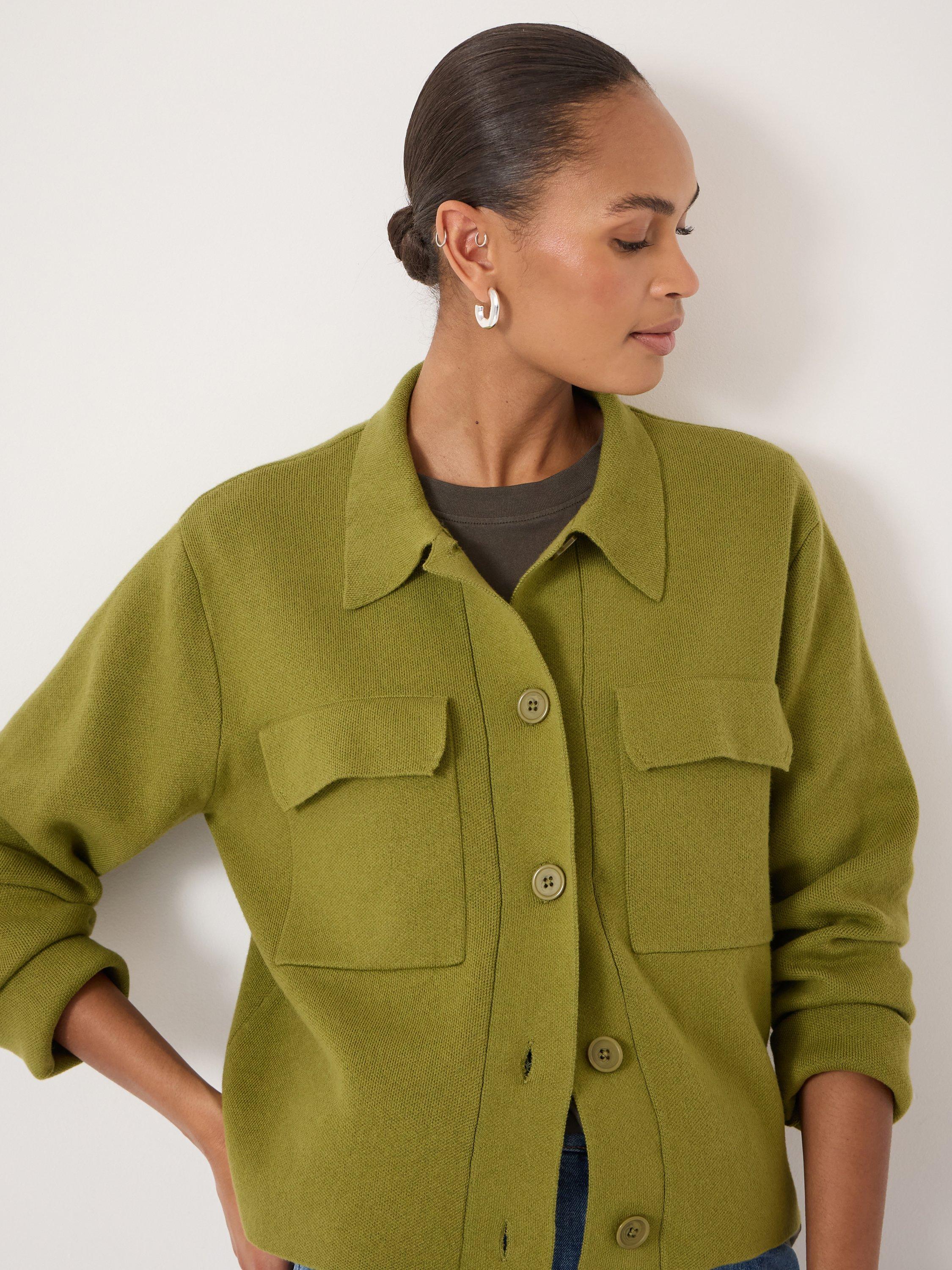 Product image 5 of 5, which shows HUSH Bobbie Boxy Shacket, Olive Green, XS-S