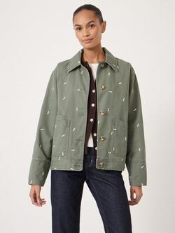 HUSH Emery Embroidered Floral Utility Jacket, Khaki, Khaki