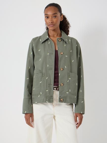 HUSH Emery Embroidered Floral Utility Jacket, Khaki, Khaki