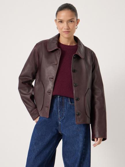 HUSH Shaw Pure Leather Jacket, Dark Wine Red, Dark Wine Red