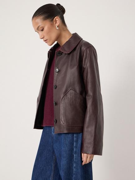 HUSH Shaw Pure Leather Jacket, Dark Wine Red - view 2, Dark Wine Red