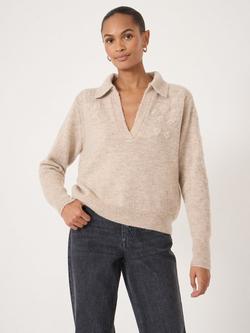 HUSH Floral Open Collar Wool Rich Jumper, Oatmeal, Oatmeal