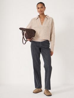 HUSH Floral Open Collar Wool Rich Jumper, Oatmeal - view 2, Oatmeal