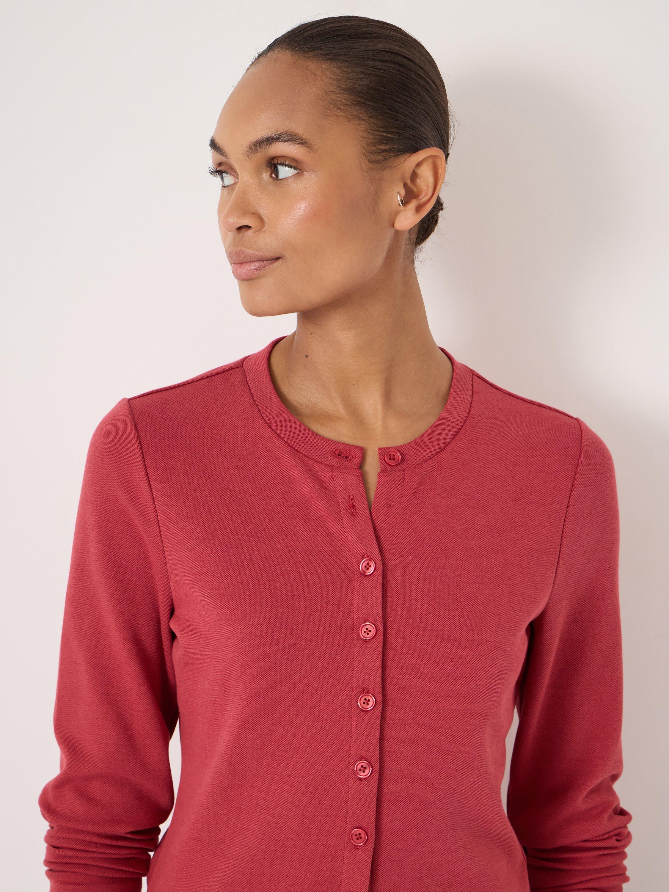 Product image 5 of 6, which shows HUSH Button Detail Jersey Cardigan, Ruby Red, L