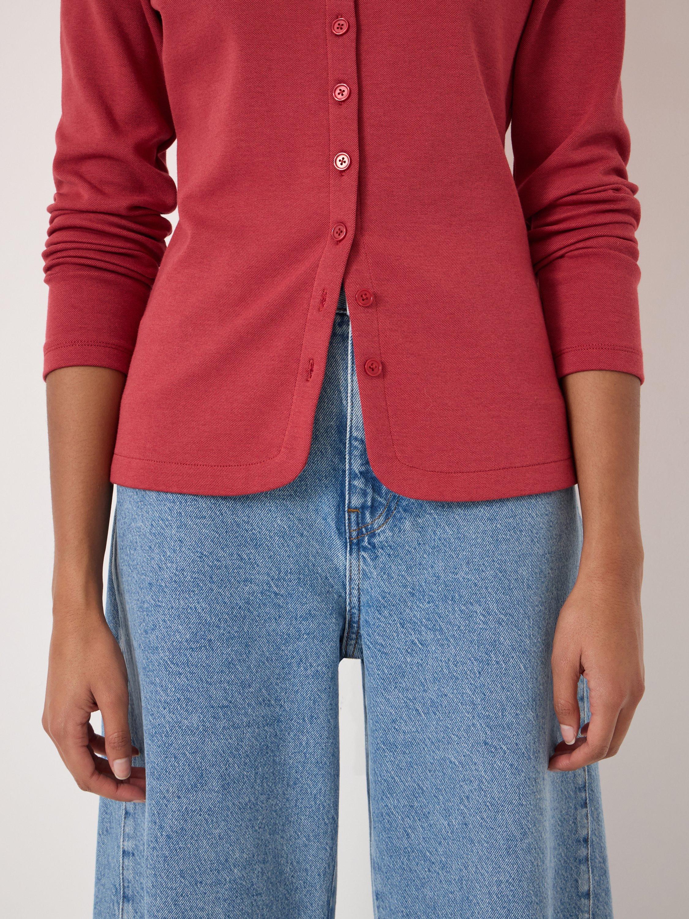Product image 6 of 6, which shows HUSH Button Detail Jersey Cardigan, Ruby Red, L