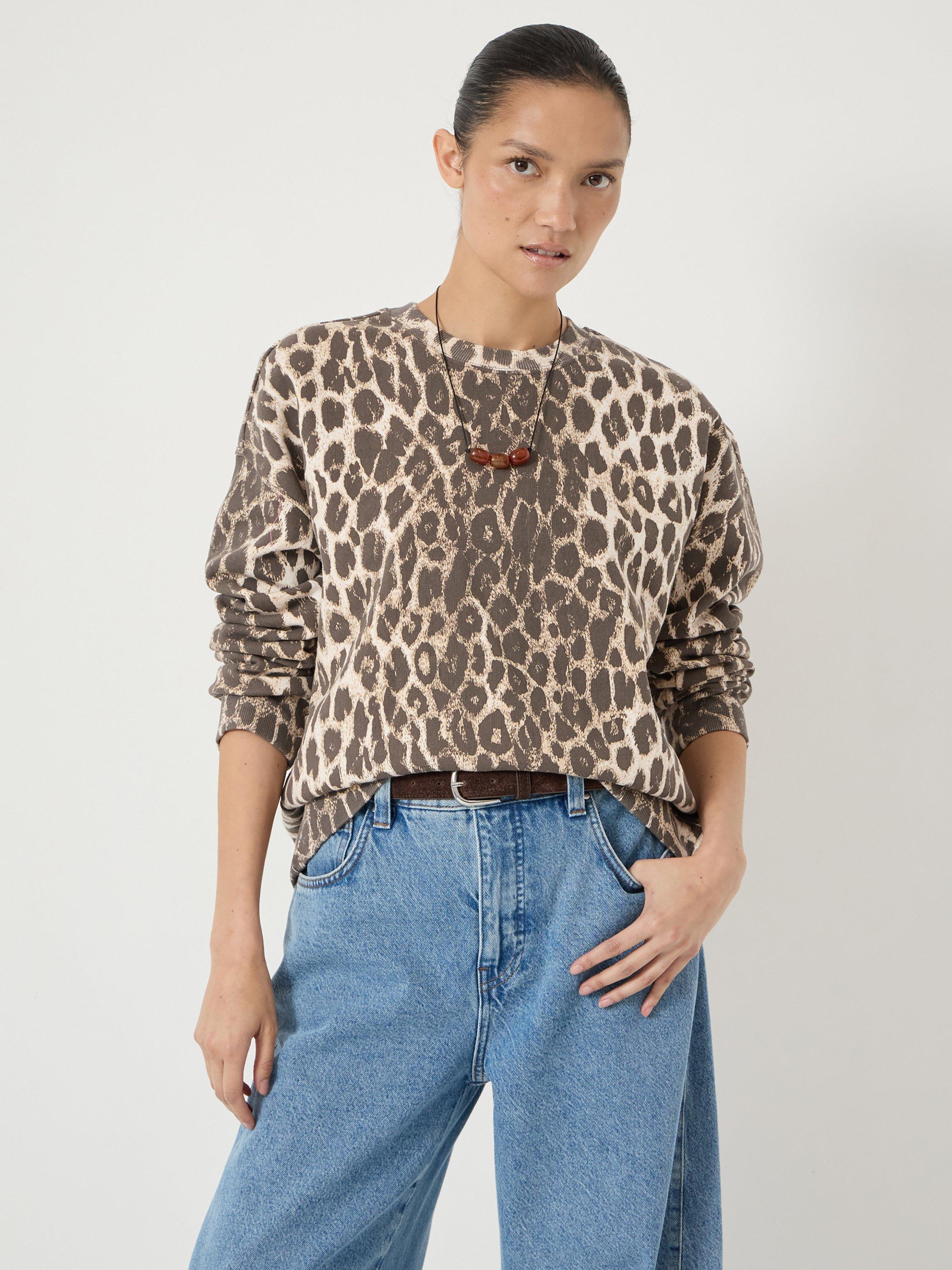 Product image 1 of 3, which shows HUSH Astra Leopard Print Sweatshirt, Neutral/Multi, L-XL
