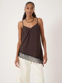 HUSH Marnie Asymmetric Lace Trim Camisole Top, Dark Brown, Dark Brown