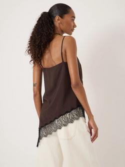 HUSH Marnie Asymmetric Lace Trim Camisole Top, Dark Brown - view 2, Dark Brown