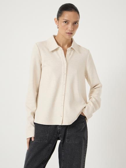 HUSH Noa Long Sleeve Polo Top, Oatmeal