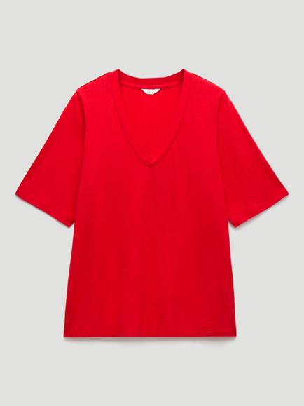 HUSH Reece V-Neck Drape T-Shirt, Bright Red