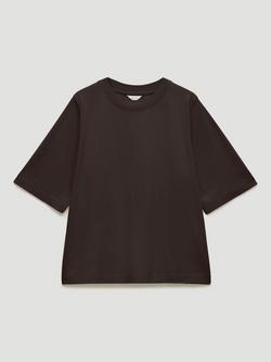 HUSH Romina Crew Neck Heavyweight T-Shirt, Dark Brown, Dark Brown