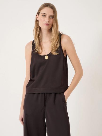 HUSH Sahar Scoop Neck Satin Top, Brown, Brown