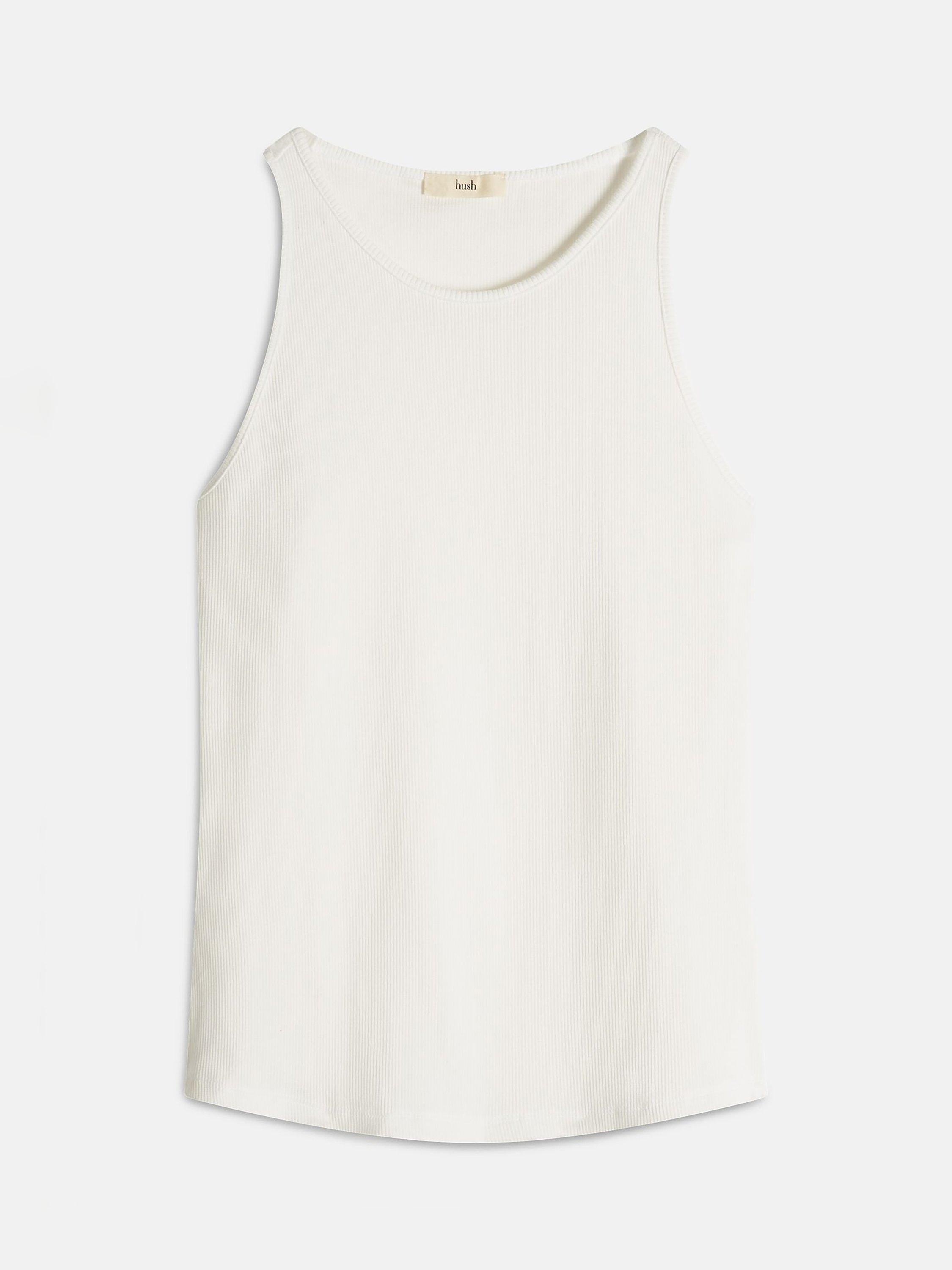 Product image 4 of 5, which shows HUSH Scoop Neck Ribbed Vest Top, White, L