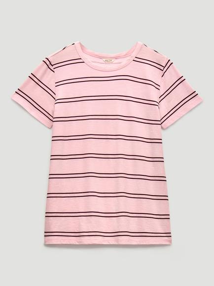HUSH Slim Fit Striped T-Shirt, Pale Pink/Wine, Pale Pink/Wine