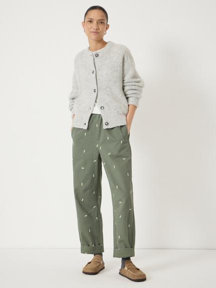 HUSH Jack Embroidered Floral Barrel Leg Trousers, Green - view 2, Green
