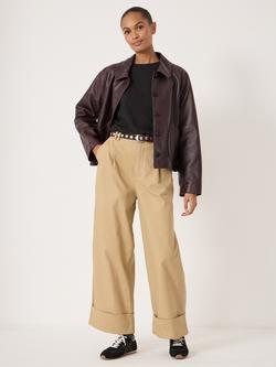 HUSH Tori Turn Up Wide Leg Trousers, Natural - view 2, Natural