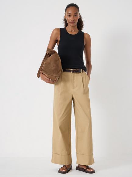 HUSH Tori Turn Up Wide Leg Trousers, Natural - view 2, Natural