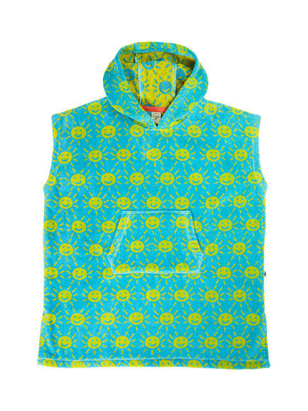 Frugi Grown Ups Hooded Towel, Turquoise/Yellow, Turquoise/Yellow