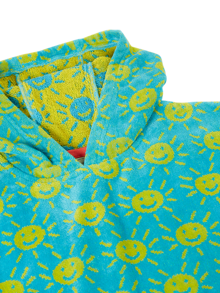Frugi Grown Ups Hooded Towel, Turquoise/Yellow - view 2, Turquoise/Yellow