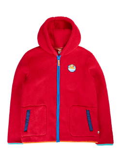 Frugi Grown Ups Glen Fleece Jacket, True Red/Happy, True Red/Happy