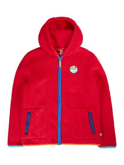 Frugi Grown Ups Glen Fleece Jacket, True Red/Happy, True Red/Happy