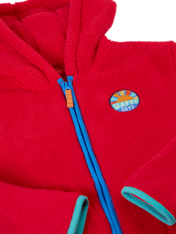 Frugi Grown Ups Glen Fleece Jacket, True Red/Happy - view 2, True Red/Happy