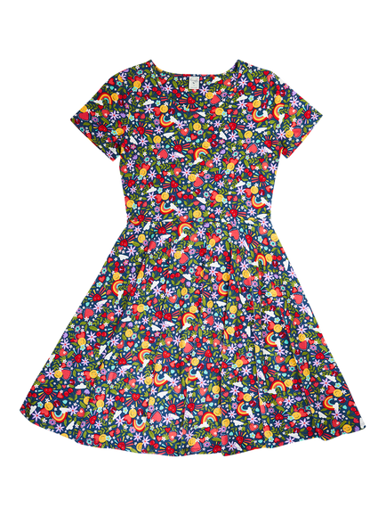 Frugi Grown Ups Skater Dress, Happy Days, Happy Days